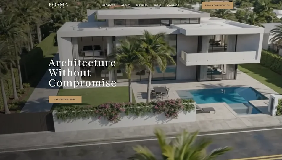 The FORMA Architects homepage and portfolio walkthrough